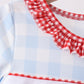 Blue Farm Embroidery Ruffle Gingham Dress