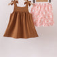 Brown Pumpkin Smocked Lace Shorts Set