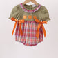 Camel Pumpkin Embroidery Ruffle Plaid Bubble