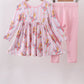 Pink princess floral stripe bamboo pants set