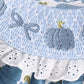 Blue pumpkin bow smocked lace bloomer set