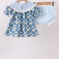 Blue pumpkin bow smocked lace bloomer set