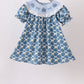 Blue pumpkin bow smocked lace dress