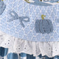 Blue pumpkin bow smocked lace dress