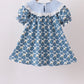 Blue pumpkin bow smocked lace dress