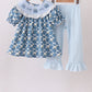 Blue pumpkin bow smocked lace ruffle pants set