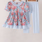 Blue rose floral ruffle pants set