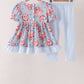 Blue rose floral ruffle pants set