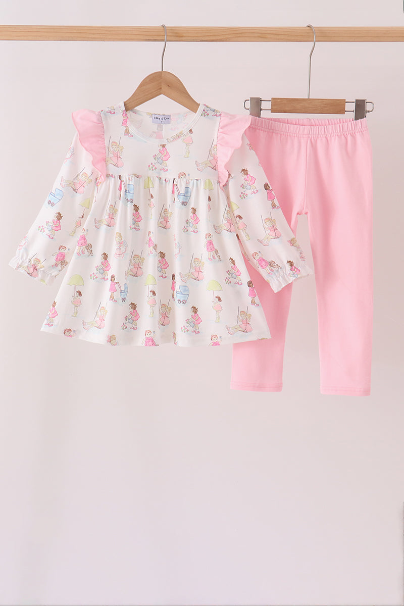 Pink all day adventure ruffle pants set
