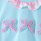 Blue bow french knot ruffle bubble
