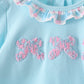 Blue bow french knot ruffle plaid bloomer set