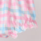 Blue bow french knot ruffle plaid bloomer set