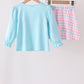 Blue bow french knot plaid skorts set