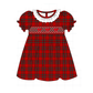 Red Plaid Bow Smocked Ruffe Dress