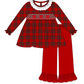 Red Plaid Bow Smocked Ruffle Pants Set