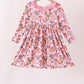 Pink character checkered bamboo ruffle dress
