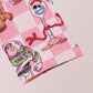 Pink character checkered bamboo ruffle dress