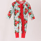 Red Floral Ruffle Zip Bamboo Romper