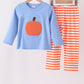 Blue pumpkin applique stripe pants set