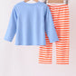 Blue pumpkin applique stripe pants set