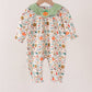 Fall pumpkin embroidery leaves romper