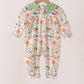 Fall pumpkin embroidery leaves romper