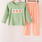 Sage pumpkin embroidery gingham pants set
