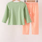Sage pumpkin embroidery gingham pants set