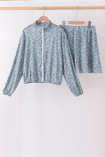 Teal floral print mom&me skorts set