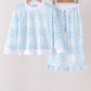Blue floral bow checkered mom&me pants set