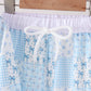 Blue floral bow checkered mom&me pants set