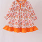 Orange Pumpkin Print Ruffle Dress