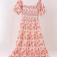 Orange Pumpkin Print Smocked Mom Dress