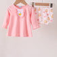 Pink pumpkin bow embroidery ruffle bloomer set