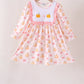 Pink pumpkin bow embroidery ruffle dress