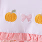 Pink pumpkin bow embroidery ruffle dress