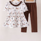 Brown zoo animal ruffle pants set