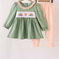 Green farm embroidery ruffle pants set