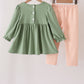 Green farm embroidery ruffle pants set