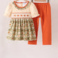 Vintage pumpkin smocked ruffle pants set