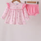 Pink floral bow ruffle bloomer set
