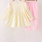 Cream smocked bow pants set