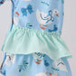 Blue goose bow embroidery ruffle romper
