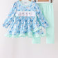 Blue goose bow embroidery ruffle set