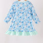 Blue goose bow embroidery ruffle dress