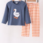 Navy goose applique gingham pants set