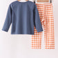 Navy goose applique gingham pants set