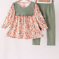 Green Floral Ruffle Pants Set