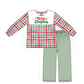 Green merry christmas embroidery plaid pants set