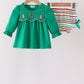 Green christmas tree bow applique stripe bloomer set